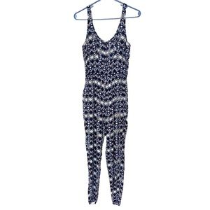 Hollister Blue Pink White Printed Open Back Sleeveless Breezy Boho Jumpsuit M